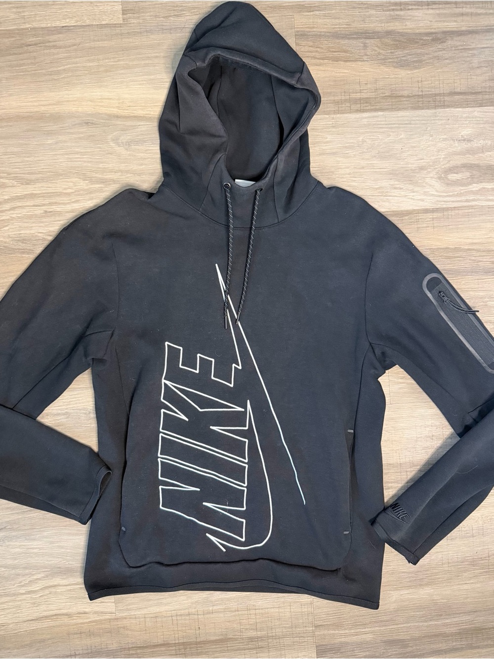 Nike Men's Black Pullover Hoodie with Large Swoosh Logo